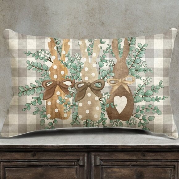 Easter Bunny Decorative Pillow Cover Lumbar Accent Throw Case Spring Decor 12x20 - Picture 2 of 6